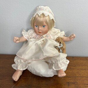 Pauline Bjonness Jacobsen Baby Doll Porcelain Satin Cloth Blonde Hair Blue Eyes